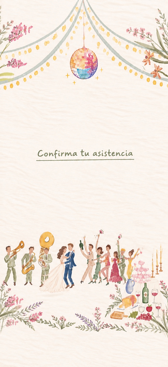 Confirma tu asistencia. Acuarela de la celebración.